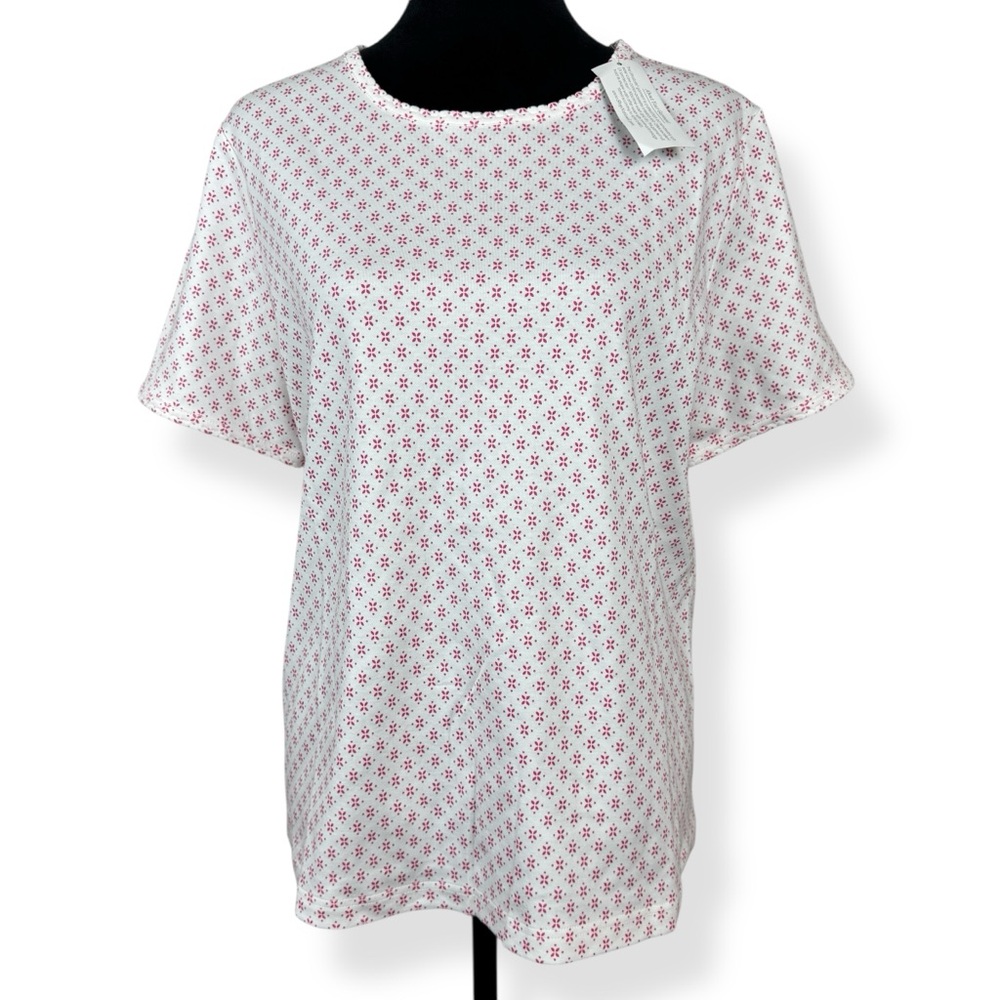 National‎ Top Womens Large L Pink Print on White Short Sleeves NWT